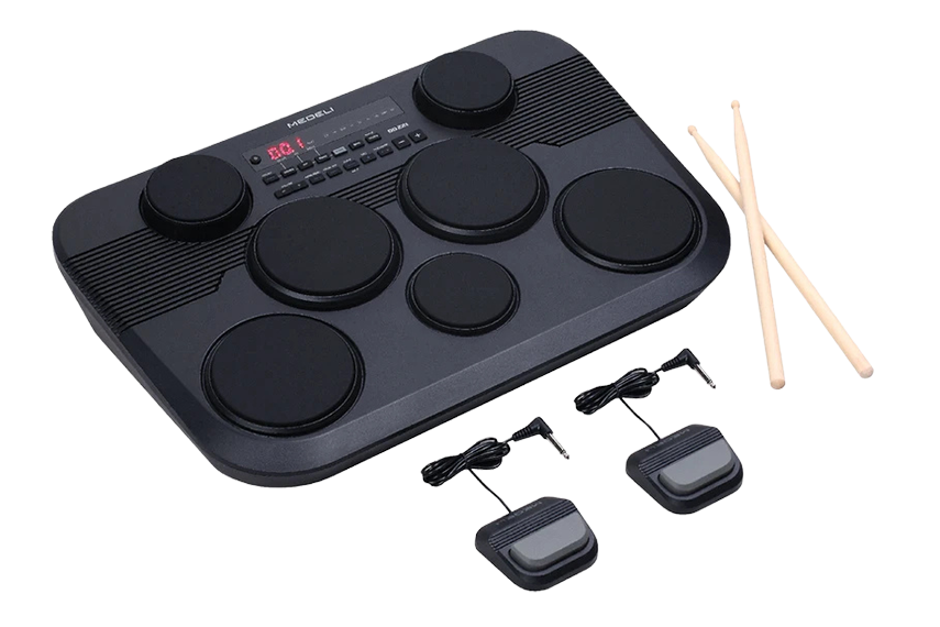 MEDELI DD221 แพดกลองไฟฟ้าพกพา พร้อมไม้กลองและแป้นเหยียบ