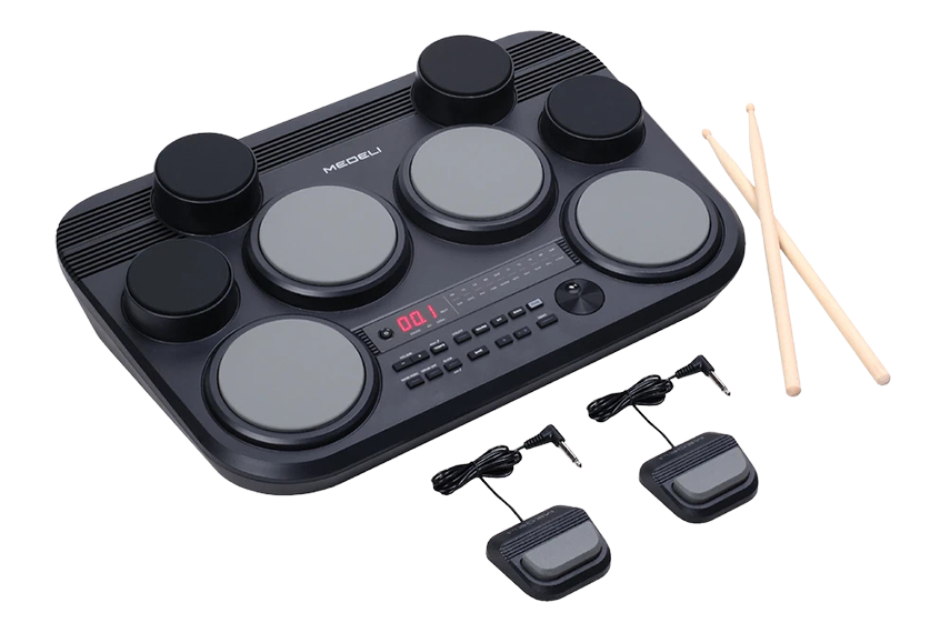 MEDELI DD225 แพดกลองไฟฟ้าขนาดพกพา พร้อมไม้กลองและแป้นเหยียบ